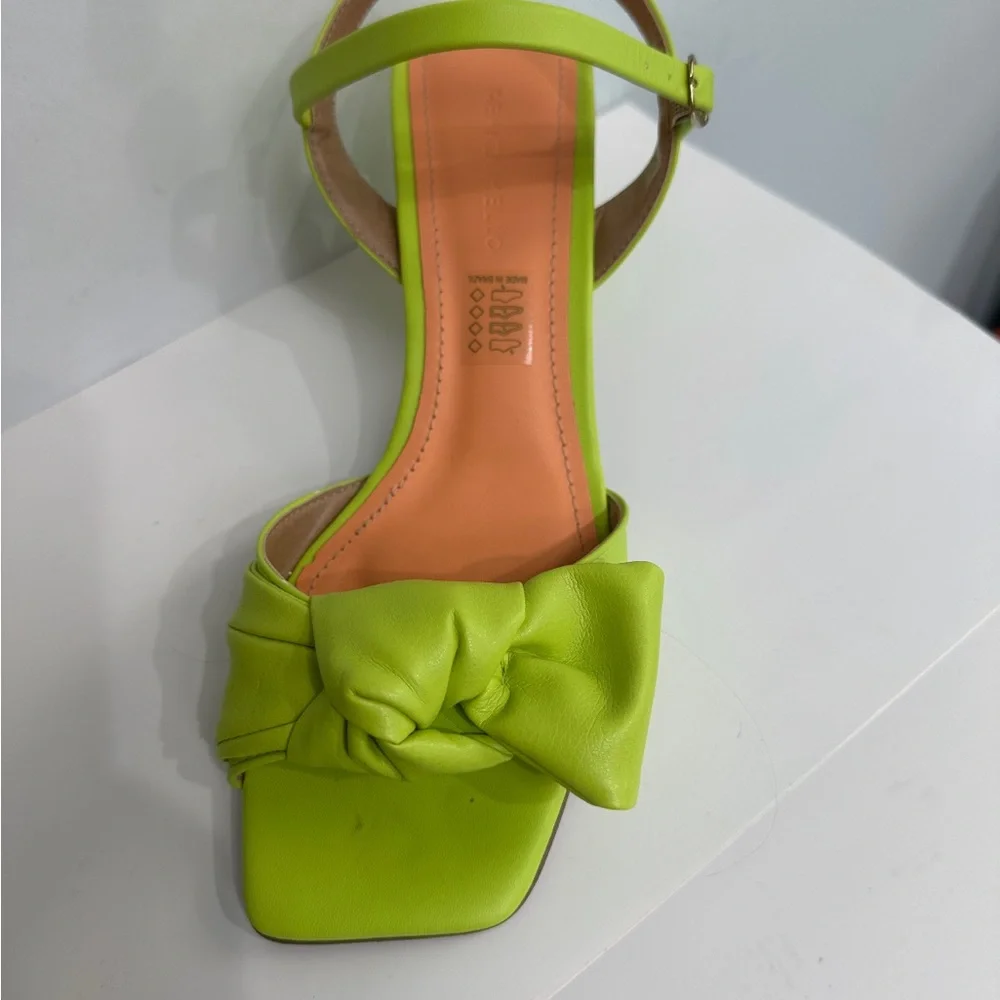 Zara Lime Green Knotted Block Heel Sandals - Picture 2 of 7